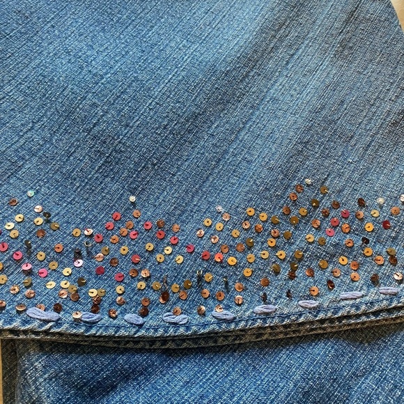 Vintage Studio West Sequined Embellished Blue Jean Denim Midi Skirt - Picture 6 of 10